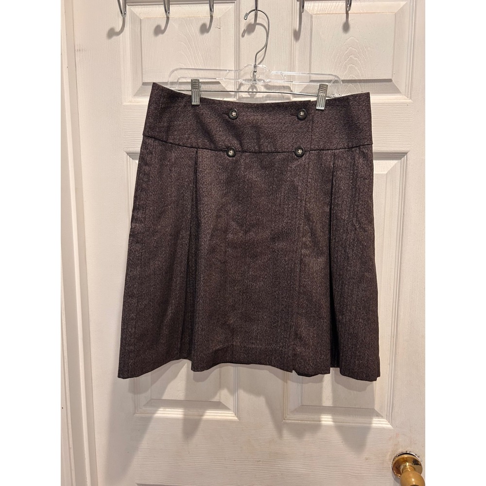 Gap Womens Brown Herringbone Pleated A-Line Skirt Size 14 Career Stretch Lined